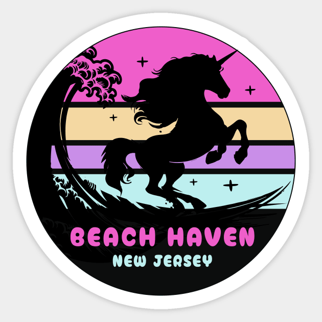 Surfing Unicorn At Beach Haven, New Jersey Sticker by ArtOnTheRun